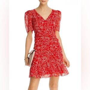 Parker Krislyn Silk Printed Ruched Mini Dress Floral V-Neck Size 4